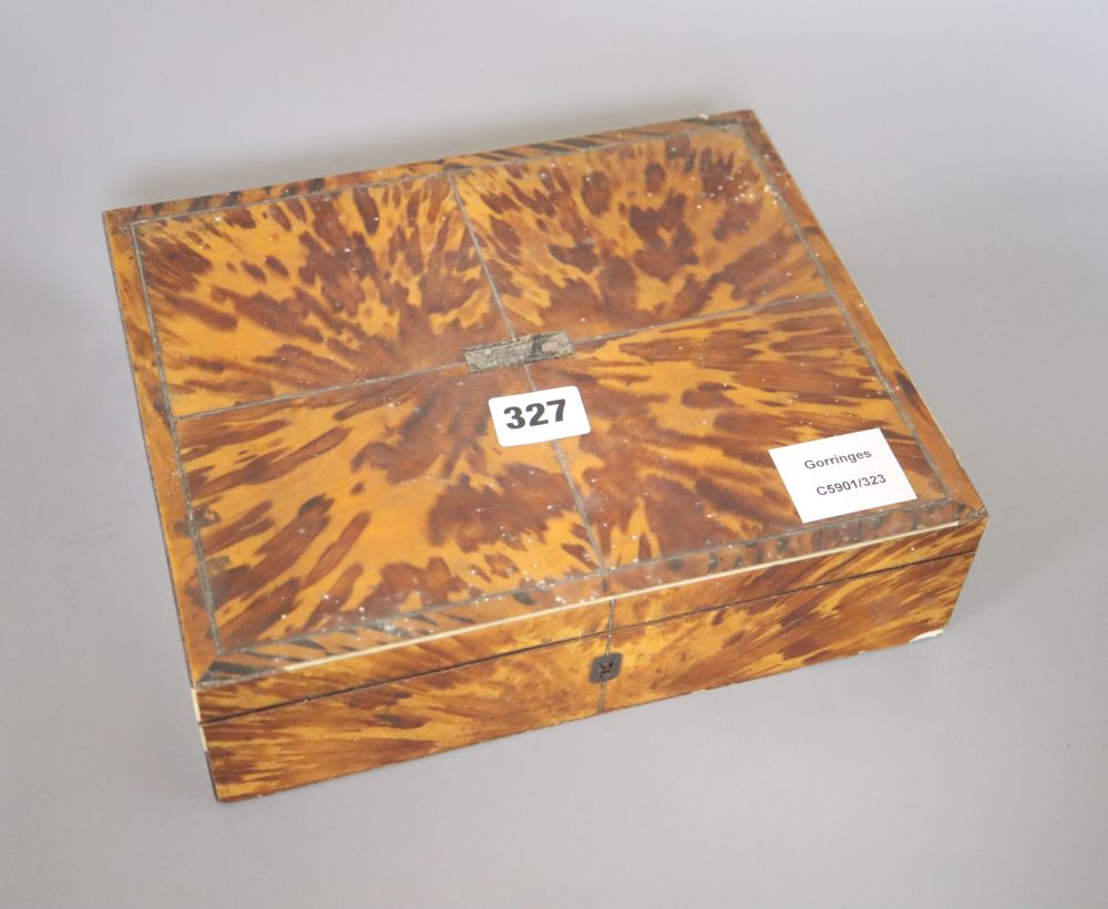 A Regency blonde tortoiseshell veneered sewing box